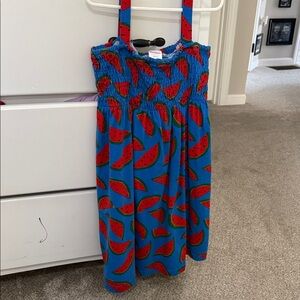 Smocked Blue and Red Watermelon Print Dress